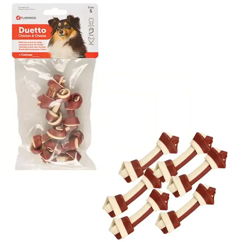 FLAMINGO - Flamingo Duetto Tavuk ve Peynirli Düğümlü Köpek Çiğneme Kemiği 90gr 6 Parça FLAMINGO - Flamingo Duetto Tavuk ve Peynirli Düğümlü Köpek Çiğneme Kemiği 90gr 6 Parça