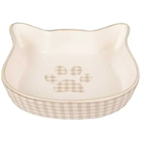 FLAMINGO - Flamingo Mylo Kedi Şekilli Seramik Kedi Mama Su Kabı 220ml Bej