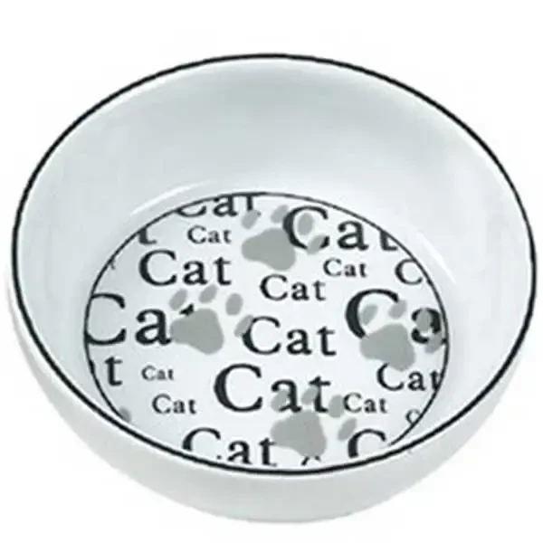 FLAMINGO - Flamingo Porselen Kedi Desenli Kedi Yaş ve Kuru Mama Kabı 13cm