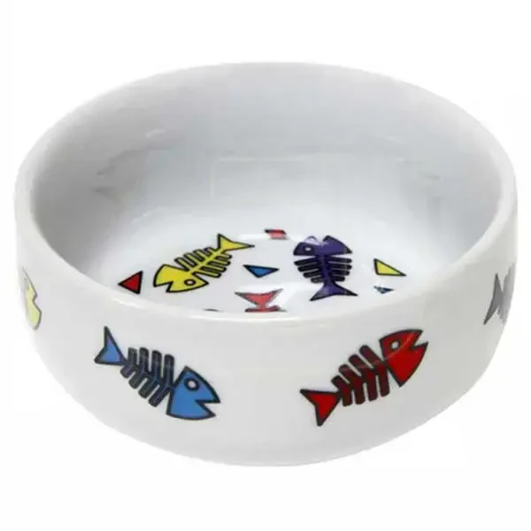 Flamingo Porselen Kılçık Desenli Kedi Yaş ve Kuru Mama Kabı 11x4