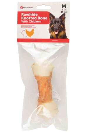 FLAMINGO - Flamingo Tavuk Parçacıklı Düğümlü Deri Köpek Kemiği 15cm 70gr FLAMINGO - Flamingo Tavuk Parçacıklı Düğümlü Deri Köpek Kemiği 15cm 70gr