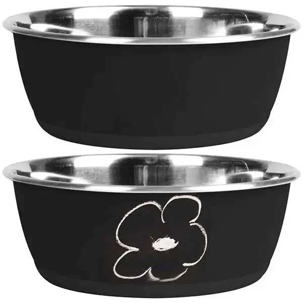 FLAMINGO - Flamingo Yazı Yazılabilen Çelik Mama Kabı 15cm 950ml Siyah