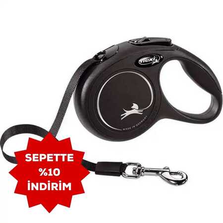 FLEXI - Flexi New Classic Otomatik Şerit Köpek Gezdirme Kayışı 3mt (XS) Siyah