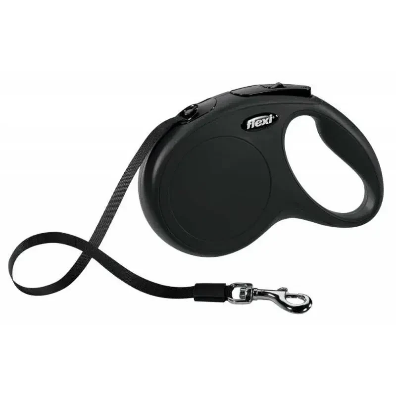 Flexi New Classic Otomatik Şerit Köpek Gezdirme Kayışı 5mt (M) Siyah