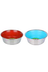 FLIP - Flip Çizgi Desenli Renkli Silikon Tabanlı Çelik Mama Kabı 16cm