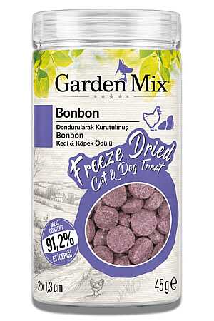 Garden Mix Dondurularak Kurutulmuş Kediler ve Köpekler İçin Tavuklu Tavuk Ciğerli Ödül Maması 45gr