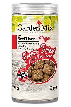 Garden Mix Dondurularak Kurutulmuş Kediler ve Köpekler İçin Dana Ciğerli Ödül Maması 50gr