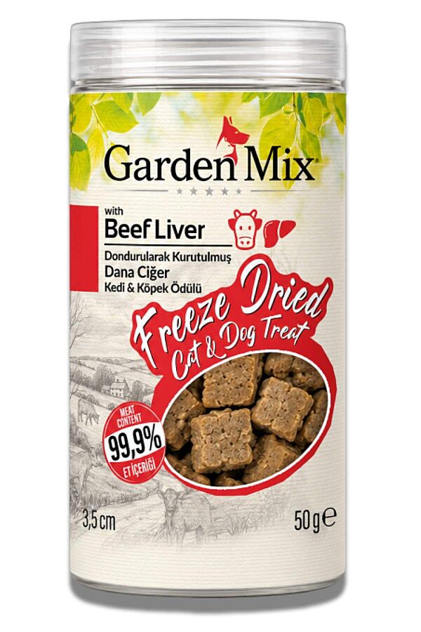 Garden Mix Dondurularak Kurutulmuş Kediler ve Köpekler İçin Dana Ciğerli Ödül Maması 50gr - 1