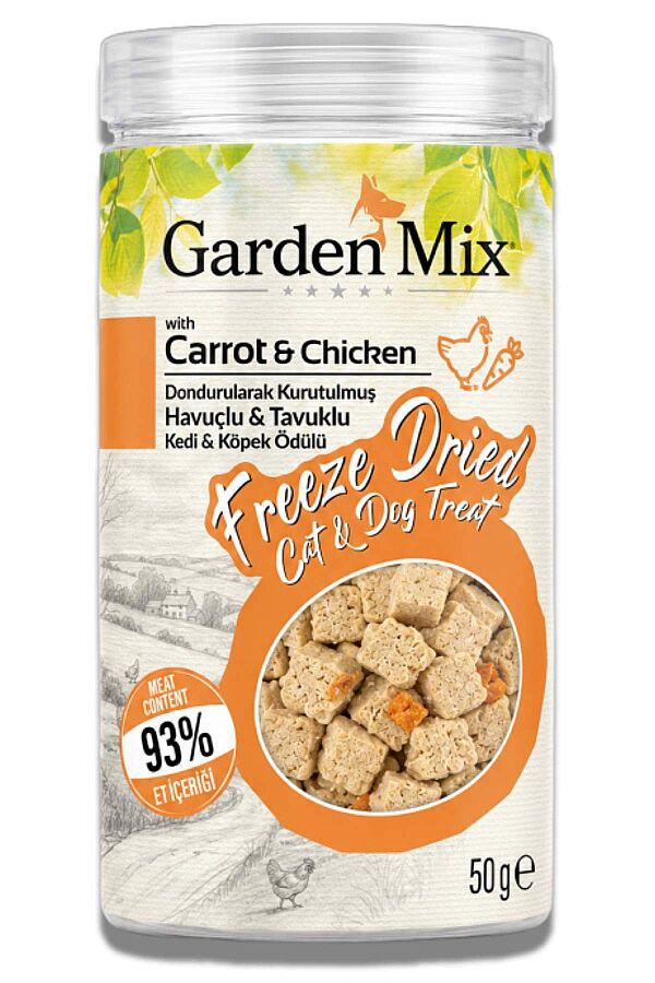 Garden Mix Dondurularak Kurutulmuş Kediler ve Köpekler İçin Tavuklu Havuçlu Ödül Maması 50gr - 1