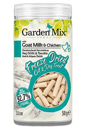 Garden Mix Dondurularak Kurutulmuş Kediler ve Köpekler İçin Tavuklu Keçi Sütlü Ödül Maması 50gr