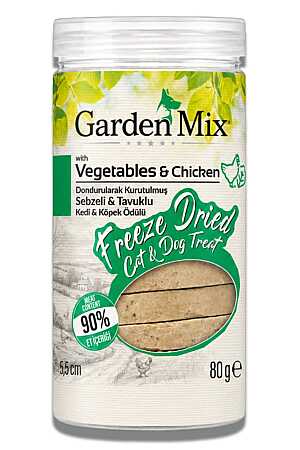 Garden Mix Dondurularak Kurutulmuş Kediler ve Köpekler İçin Tavuklu Sebzeli Ödül Maması 80gr