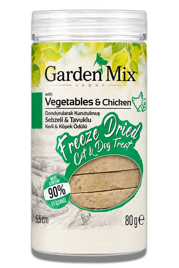 Garden Mix Dondurularak Kurutulmuş Kediler ve Köpekler İçin Tavuklu Sebzeli Ödül Maması 80gr - 1