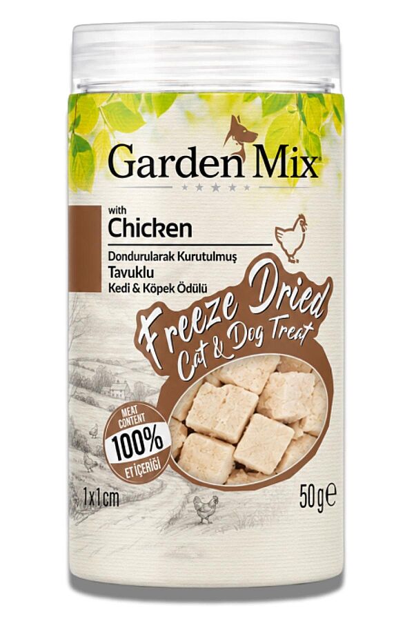 Garden Mix Dondurularak Kurutulmuş Kediler ve Köpek İçin Tavuklu Ödül Maması 50gr - 1