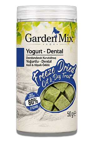 Garden Mix Dondurularak Kurutulmuş Kediler ve Köpekler İçin Diş Sağlığı Yoğurtlu ve Tavuklu Ödül Maması 50gr