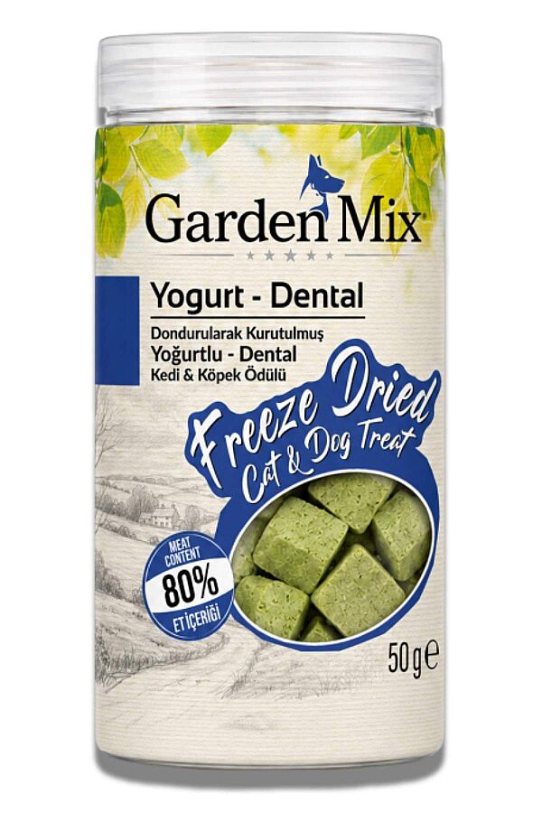 Garden Mix Dondurularak Kurutulmuş Kediler ve Köpekler İçin Diş Sağlığı Yoğurtlu ve Tavuklu Ödül Maması 50gr - 1