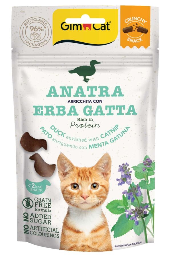 Gimcat Crunchy Snacks Ördekli ve Kedi Naneli Tahılsız Kedi Ödülü 50gr