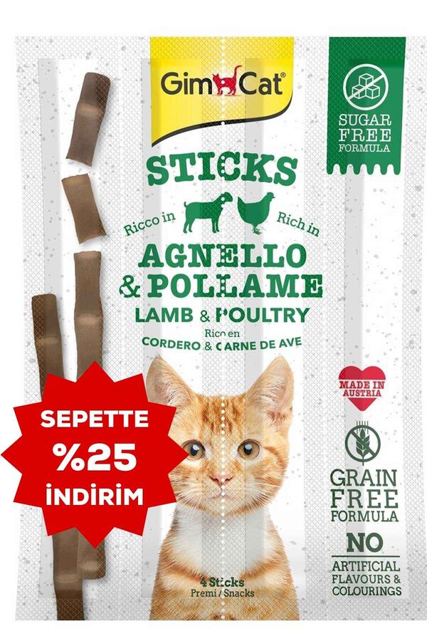 GimCat Kuzu Etli ve Tavuklu Tahılsız Kedi Ödül Çubukları 4lü 20gr