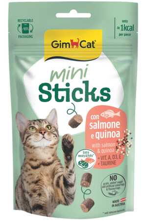GIMCAT - Gimcat Mini Sticks Somonlu&Kinoalı Ödül Çubukları 50gr GIMCAT - Gimcat Mini Sticks Somonlu&Kinoalı Ödül Çubukları 50gr