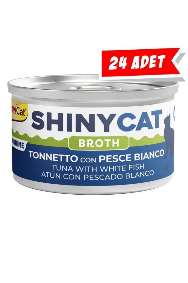 Gimcat Shinycat Broth Beyaz Balıklı ve Ton Balıklı Kedi Konservesi 70gr 24lü