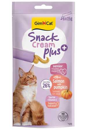 GIMCAT - Gimcat Snack Cream Senior Somonlu ve Balkabaklı Krema Yaşlı Kedi Ödülü 6x15gr