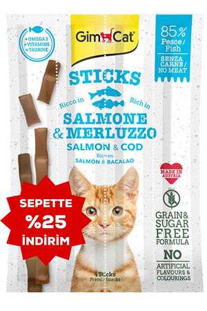 GIMCAT - GimCat Tahılsız Somon ve Atlantik Morina Balıklı Kedi Ödül Çubukları 4lü 20gr