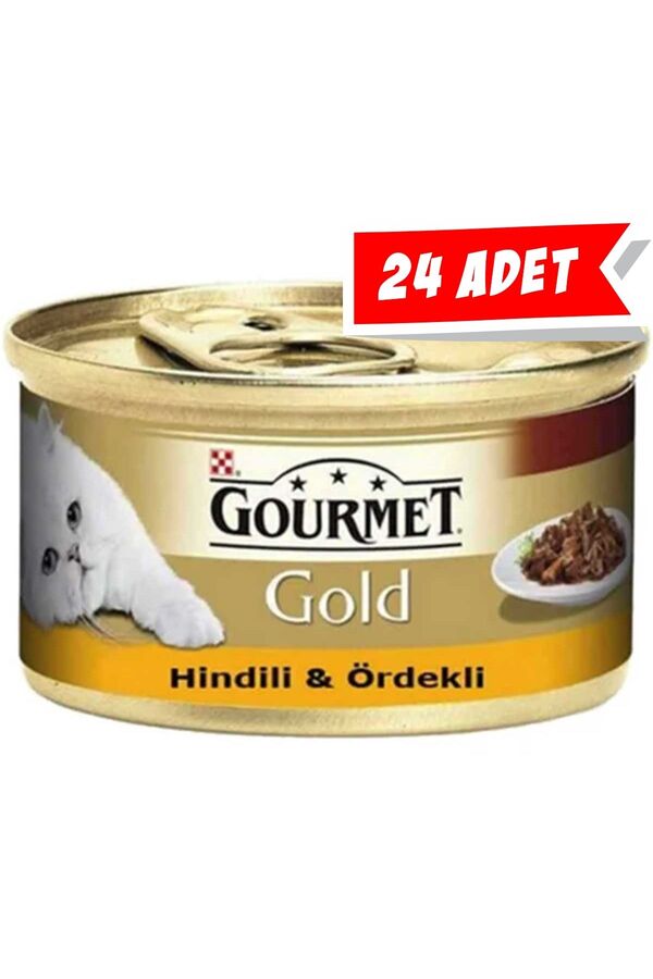 Gourmet Gold Parça Etli Hindili Ördekli Yetişkin Kedi Konservesi 24x85gr 24lü