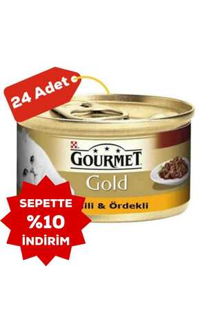 Gourmet Gold Parça Etli Hindili Ördekli Yetişkin Kedi Konservesi 24x85gr 24lü - Thumbnail