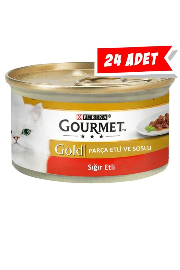 Gourmet Gold Parça Sığır Etli Soslu Yetişkin Kedi Konservesi 24x85gr 24lü