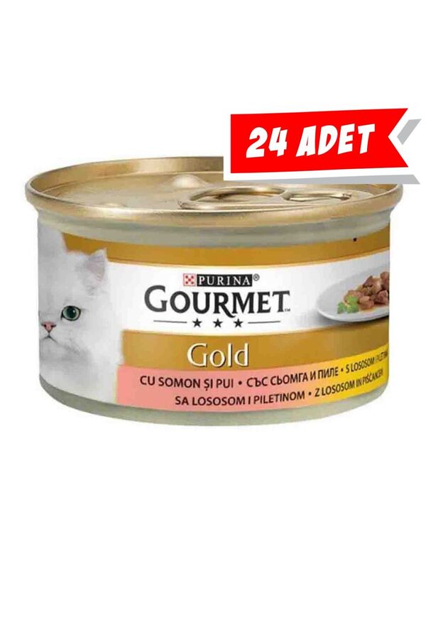 Gourmet Gold Somon ve Tavuk Parça Et Soslu Yetişkin Kedi Konservesi 24x85gr 24lü