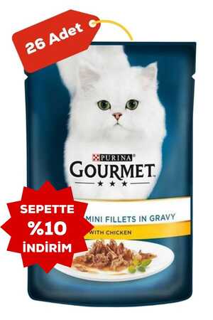 GOURMET - Gourmet Perle Parça Etli Izgara Tavuklu Yetişkin Kedi Konservesi 26x85gr 26lı