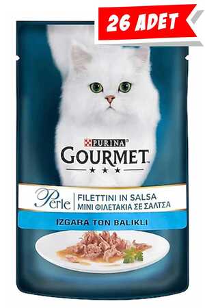 GOURMET - Gourmet Perle Parça Etli Izgara Ton Balıklı Yetişkin Kedi Konservesi 85gr (26 Adet)