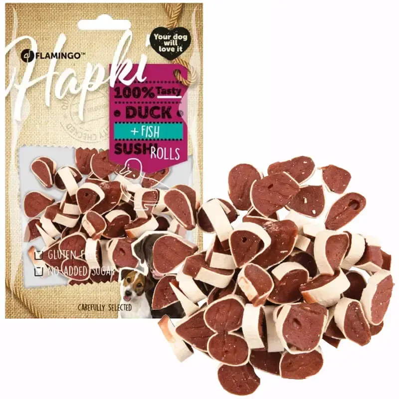 FLAMINGO - Flamingo Hapki Ördek ve Balıklı Sushi Roll Köpek Ödül Maması 85gr FLAMINGO - Flamingo Hapki Ördek ve Balıklı Sushi Roll Köpek Ödül Maması 85gr