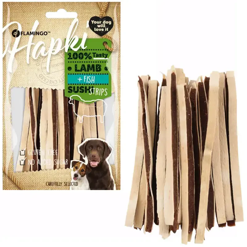 FLAMINGO - Hapki Kuzu Eti ve Balıklı Sushi Şerit Köpek Ödül Maması 85gr FLAMINGO - Hapki Kuzu Eti ve Balıklı Sushi Şerit Köpek Ödül Maması 85gr