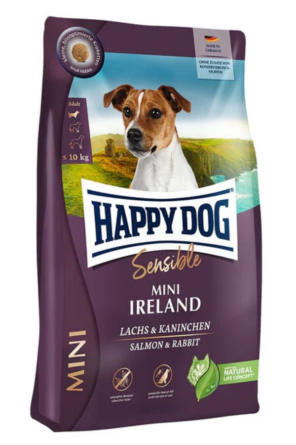 Happy Dog Mini Ireland Seçici Köpekler İçin Somonlu ve Tavşanlı Küçük Irk Yetişkin Köpek Maması 4kg