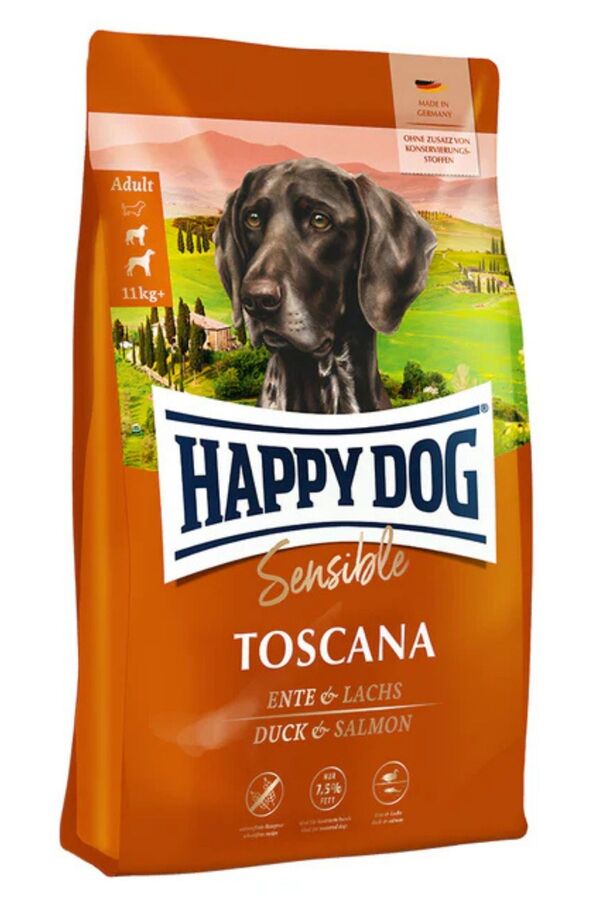 Happy Dog Toscana Ördek Etli ve Somonlu Orta ve Büyük Irk Yetişkin Köpek Maması 12.5kg