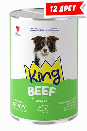 KING - King Sos İçerisinde Et Parçacıklı Dana Etli Köpek Konservesi 12x400gr 12li