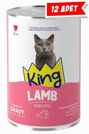 KING - King Sos İçerisinde Et Parçacıklı Kuzu Etli Yetişkin Kedi Konservesi 12x400gr 12lli