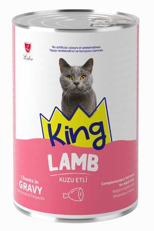 KING - King Sos İçerisinde Et Parçacıklı Kuzu Etli Yetişkin Kedi Konservesi 400gr