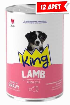 KING - King Sos İçerisinde Et Parçacıklı Kuzu Etli Yavru Köpek Konservesi 12x400gr 12li