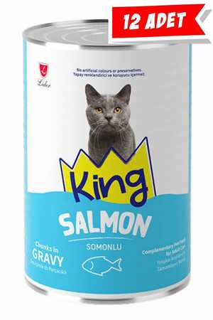 KING - King Sos İçerisinde Et Parçacıklı Somonlu Kedi Konservesi 12x400gr 12lli