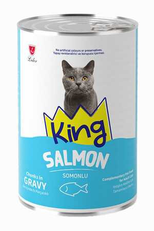 KING - King Sos İçerisinde Et Parçacıklı Somonlu Kedi Konservesi 400gr