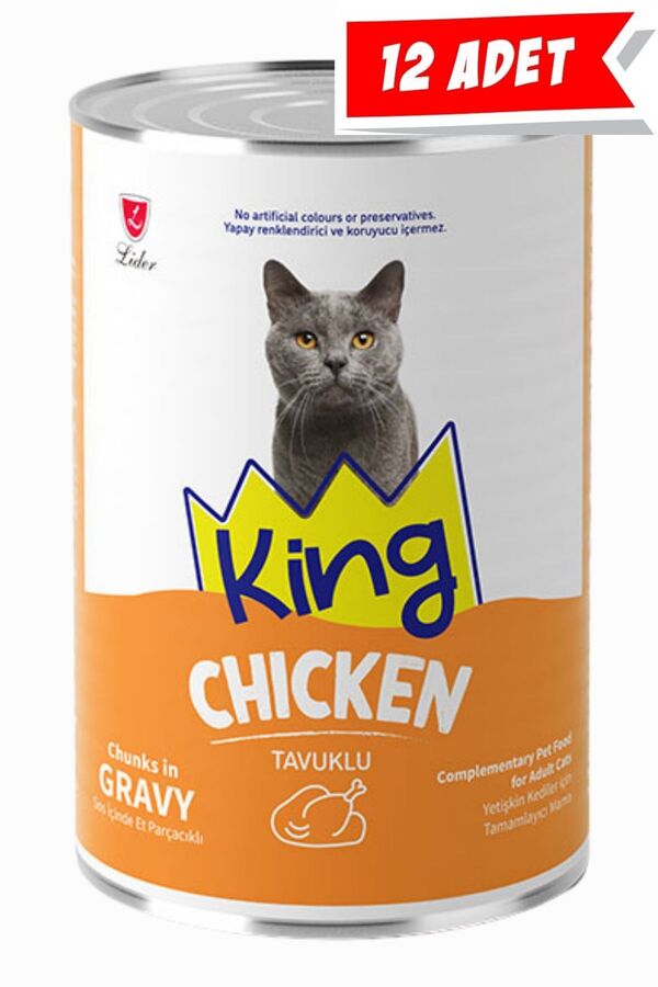 King Sos İçerisinde Et Parçacıklı Tavuklu Kedi Konservesi 12x400gr 12lli