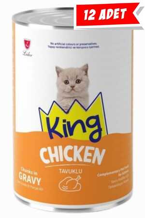 KING - King Sos İçerisinde Et Parçacıklı Tavuklu Yavru Kedi Konservesi 12x400gr 12lli
