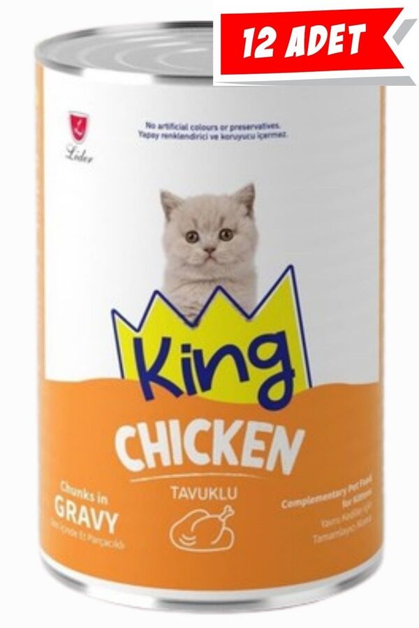 King Sos İçerisinde Et Parçacıklı Tavuklu Yavru Kedi Konservesi 12x400gr 12lli