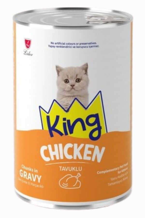 King Sos İçerisinde Et Parçacıklı Tavuklu Yavru Kedi Konservesi 400gr