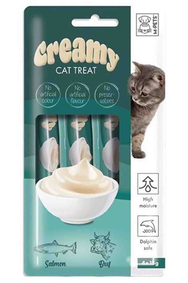 Creamy Somon Balıklı Biftekli Kedi Ödülü 4x15gr Creamy Somon Balıklı Biftekli Kedi Ödülü 4x15gr