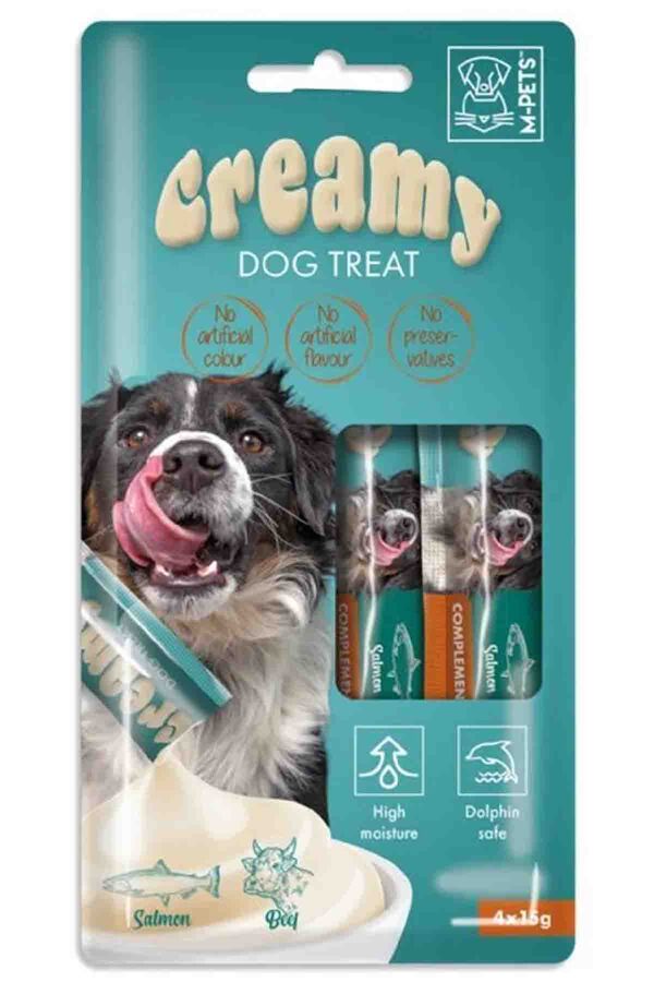 M-Pets Creamy Somonlu ve Biftekli Köpek Ödülü 4x15gr M-Pets Creamy Somonlu ve Biftekli Köpek Ödülü 4x15gr