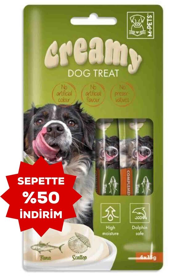 M-Pets Creamy Ton Balıklı ve Deniz Taraklı Köpek Ödülü 4x15gr