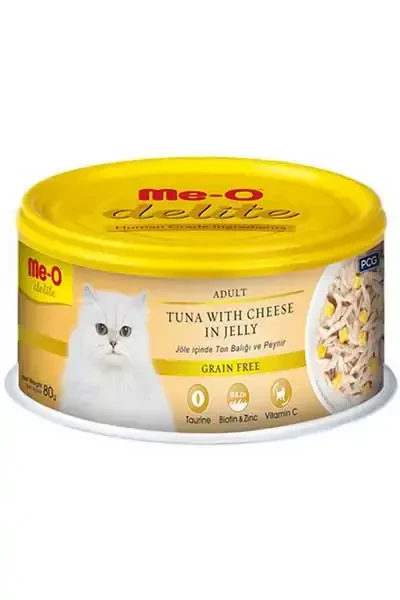 Me-O Delite Jöle İçinde Ton Balıklı ve Peynirli Yetişkin Kedi Konservesi 80gr