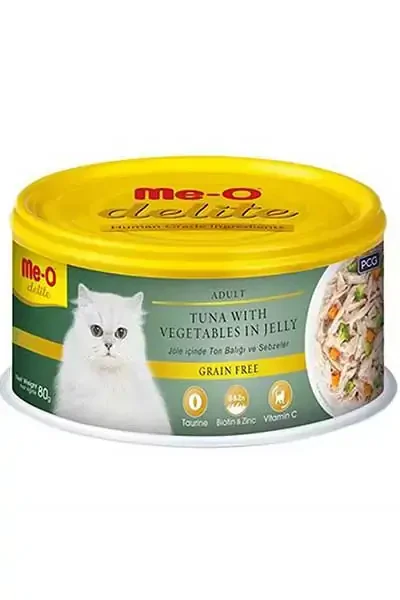 ME-O - Me-O Delite Jöle İçinde Ton Balıklı ve Sebzeli Tahılsız Yetişkin Kedi Konservesi 80gr